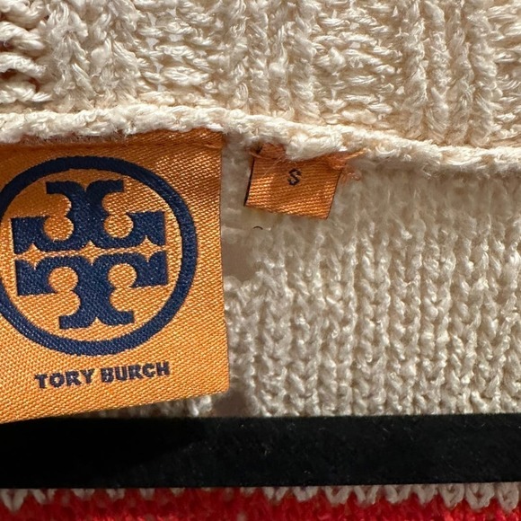 Tory Burch Linen Blend Cream, Red and Black Striped Knit Sweater Size Small - Picture 4 of 8